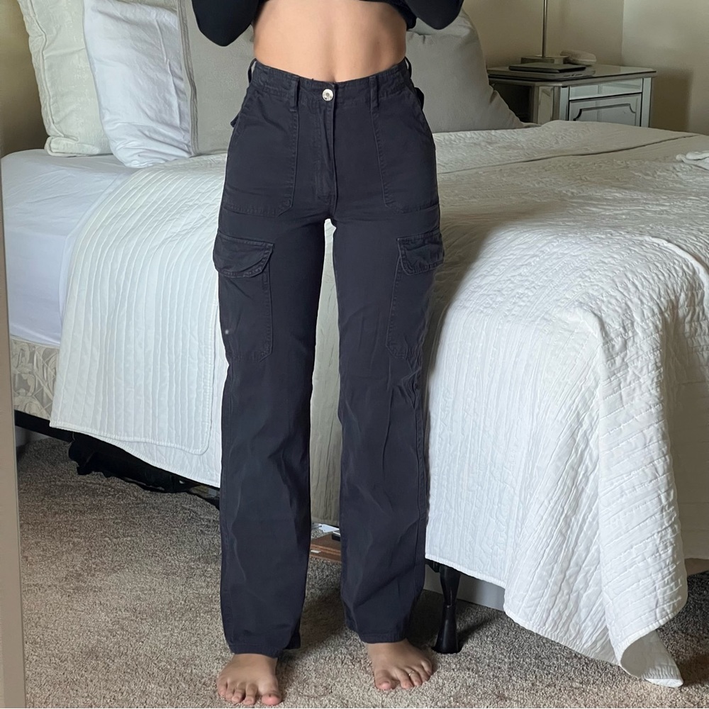Zara navy straight leg cargo pants